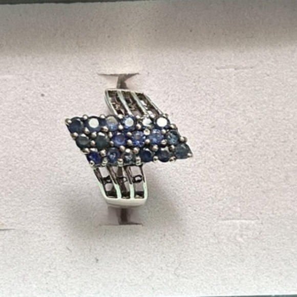 Cluster Natural Sapphire 925 Sterling Silver Ring Sz 5 - Picture 1 of 10